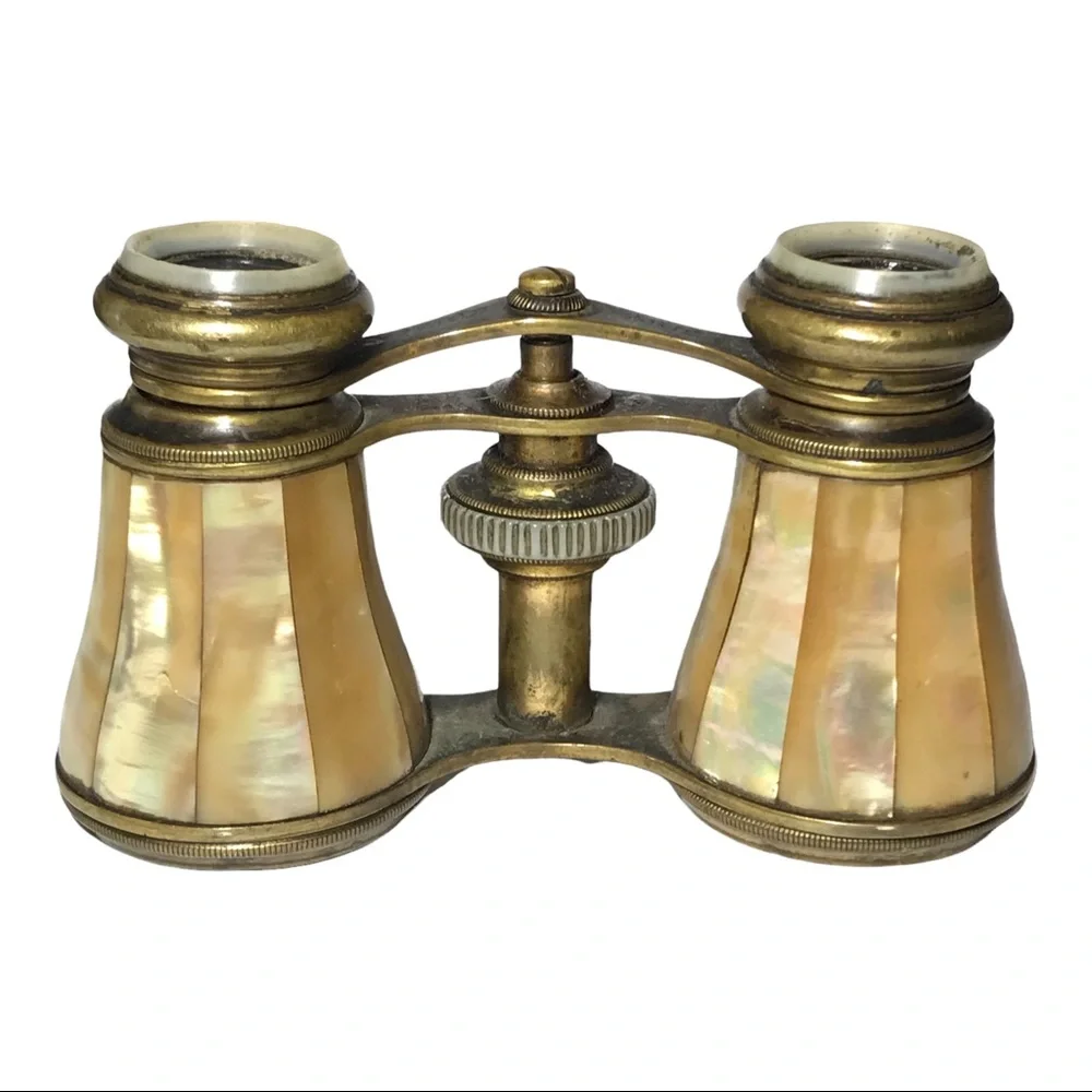 Vintage French Verdi Paris Mother Of Pearl Brass Opera Glasses Binoculars 1910s